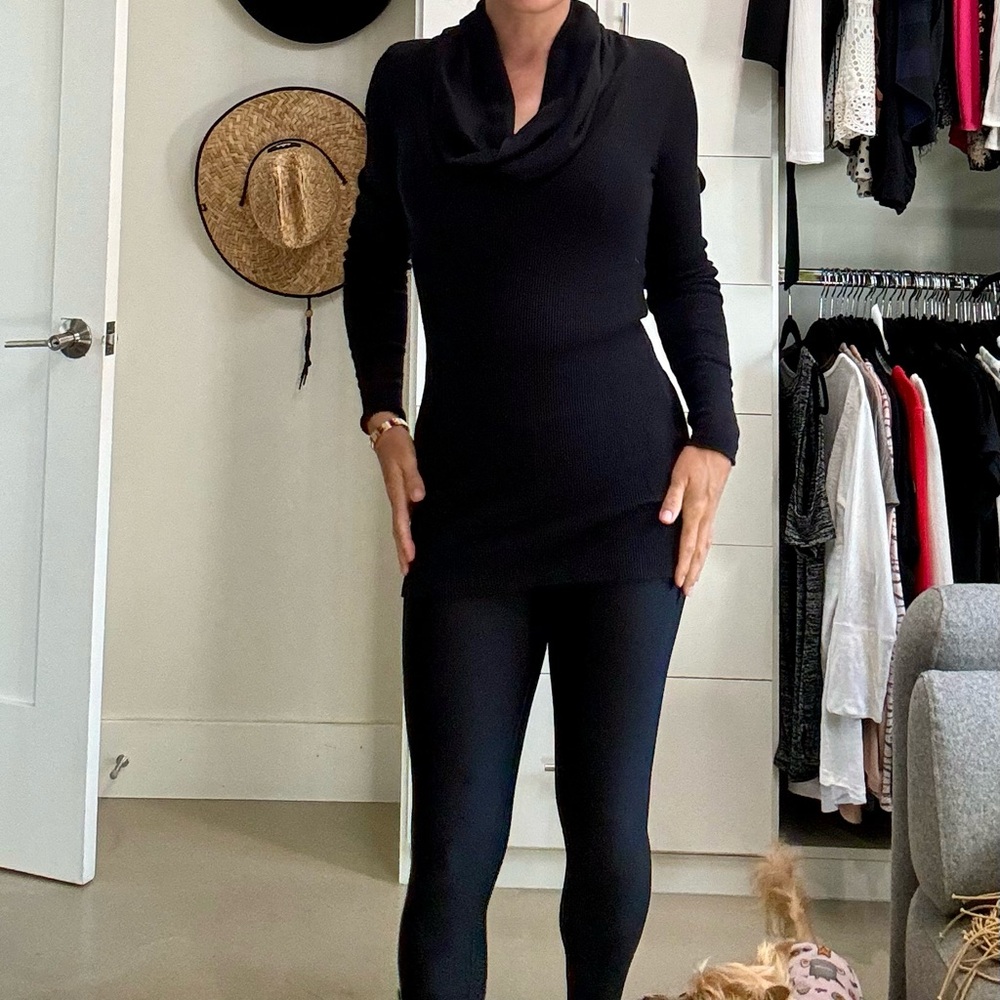 Waffle knit long sleeve sweater shirt with cowl neck.